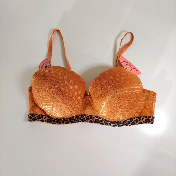 Jezebel Orange With Leopard Trim Extreme Push Up Bra - Picture 1 of 10